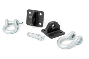 Jeep Wrangler D Ring Shackles and Mounts - Front - Rough Country - TJ Stubby, XJ Winch - Black Carbon Powdercoating - '87-'06